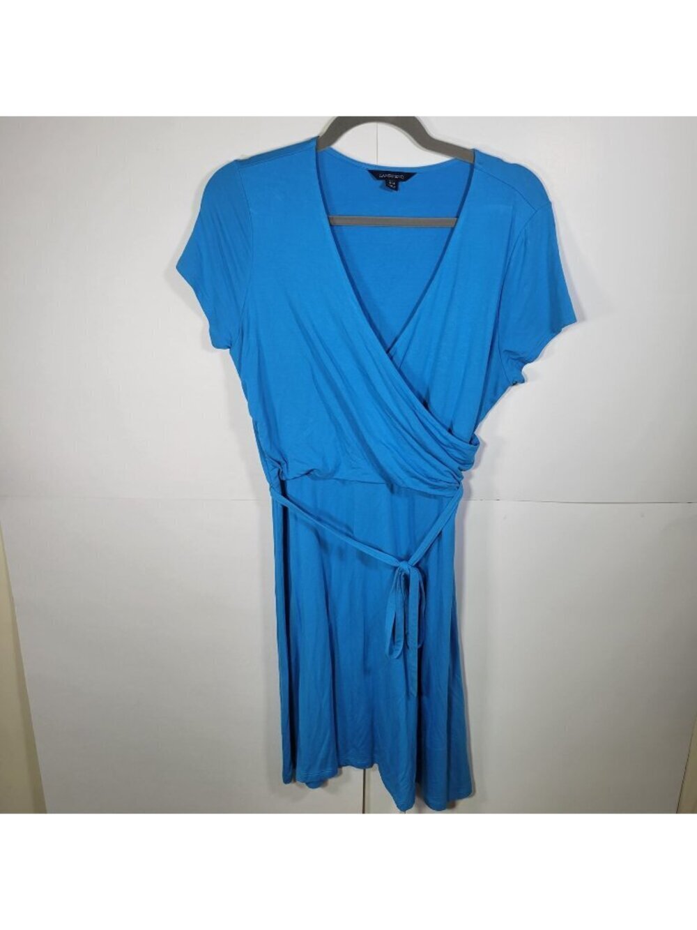 Lands End Women Blue Faux Wrap Surplice Midi Knit Dress Size 10-12